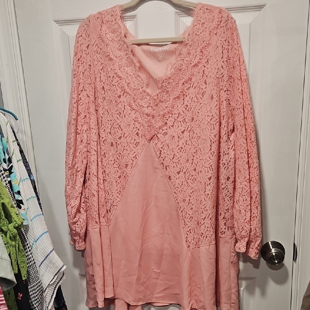 Roaman's Blush Lace Overlay Blouse